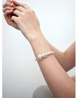 Браслет-пружинка "Жемчуг" на убывание, d=6,5 цвет белый в серебре арт. СМЛ-169502-1-СМЛ0006250027