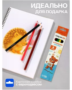 Карандаши 6 цветов Calligrata заточенные, шестигранные, пластиковые, картонная упаковка, европодвес арт. СМЛ-179240-1-СМЛ0005303320