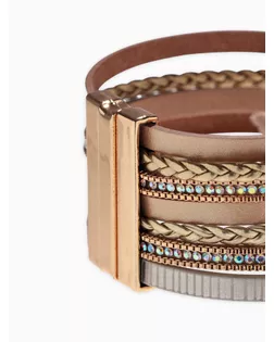 Браслет ассорти "На магните" Гоби, цвет бело-бежевый в золоте, 19,5 см арт. СМЛ-141397-1-СМЛ0005352565