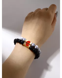 Браслеты "Неразлучники" сердце с бусинами, цвет чёрно-белый, шар №8 арт. СМЛ-141553-1-СМЛ0005352595