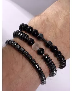 Браслет унисекс набор 3 шт "Гематит" гантели, цвет серо-чёрный арт. СМЛ-141557-1-СМЛ0005352599