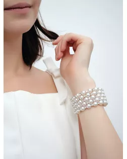 Браслет-пружинка "Жемчужинка" 3 крупных ряда, шахматы,цвет белый арт. СМЛ-143827-1-СМЛ0006629519