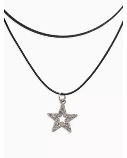 Чокер "Двойной" с нитью,звезда, цвет бело-чёрный в серебре ,L=40см арт. СМЛ-169507-1-СМЛ0006766415
