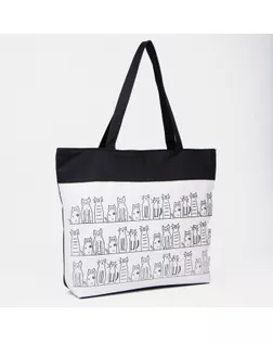 Сумка текстильная, отдел на молнии, с подкладом, цвет бежевый/чёрный арт. СМЛ-177149-4-СМЛ0000791121