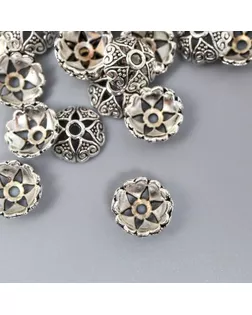 Декор шляпка для бусин "Цветок-полукруг" серебро 0,8х0,8 см набор 50 шт арт. СМЛ-245716-1-СМЛ0005279233