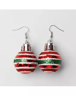 Серьги "Новогодние" ёлочные шарики, блеск, цвет красно-зелёный в серебре арт. СМЛ-165055-1-СМЛ0006912963