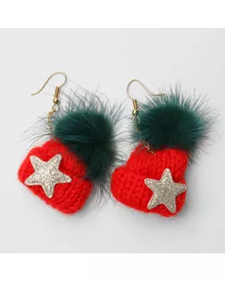 Серьги "Новогодние" мягкие, шапочки, цвет красно-зелёный арт. СМЛ-165074-1-СМЛ0006912982