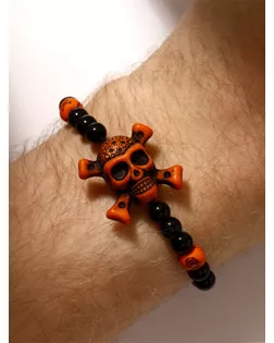 Браслет "Череп с костями" этника, цвет чёрно-коричневый, d=6 арт. СМЛ-165272-1-СМЛ0006949596