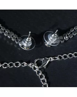 Набор 2 предмета: серьги, колье "Лёд" загиб, цвет белый в серебре арт. СМЛ-188522-1-СМЛ0007446076