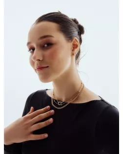 Набор: 3 колье, 3 пары пуссетов "Эстетика" сердце, цвет белый в золоте, L=37 арт. СМЛ-193417-1-СМЛ0006919265