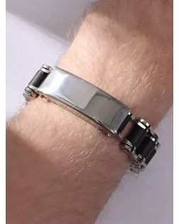 Браслет мужской "Стальной" рельсы, цвет чёрный в серебре, 20,5см арт. СМЛ-194634-1-СМЛ0007115514