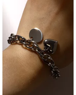 Браслет "Цепь" объёмное сердце и медальон, цвет серебро арт. СМЛ-197962-1-СМЛ0007118294