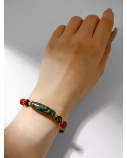 Браслет "Бусина Дзи" на шнурке, овал, цвет зелёно-бежевый, d=7см арт. СМЛ-199752-1-СМЛ0007153678