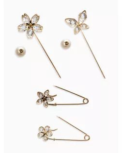 Набор булавок (4шт) "Цветы", цвет белый в золоте арт. СМЛ-200826-1-СМЛ0007165049