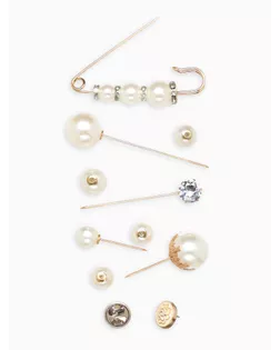 Набор булавок (6шт) "Жемчужное ассорти", цвет белый в золоте арт. СМЛ-200827-1-СМЛ0007165050