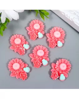 Декор для творчества пластик "Ромашка, роза и божья коровка" персиковый 3,1х3,6 см арт. СМЛ-220504-1-СМЛ0007330651