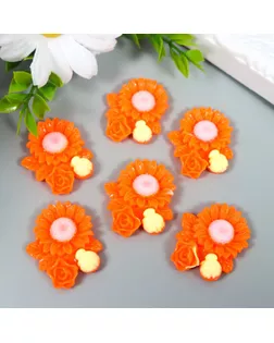 Декор для творчества пластик "Ромашка, роза и божья коровка" оранж 3,1х3,6 см арт. СМЛ-220506-1-СМЛ0007330653