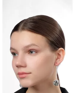 Серьги висячие "Шар плетёный", цвет чёрный в серебре арт. СМЛ-21224-2-СМЛ0066823