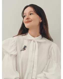 Брошь «Ящерица» изогнутая, цветная в чернёном золоте арт. СМЛ-248303-1-СМЛ0007847222