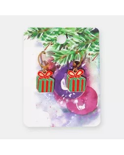 Серьги висячие «Новогодние» подарок с бантом, цвет красно-зелёный в золоте арт. СМЛ-284562-1-СМЛ0007881409