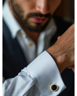 Запонки «Круг» линии, цвет чёрный в золоте арт. СМЛ-249937-1-СМЛ0009085998