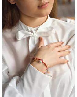 Браслет «Котик» нэко, цвет красный в золоте арт. СМЛ-250563-1-СМЛ0009218055