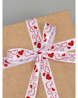 Лента атласная «Сердечки», 15 мм × 23 ± 1 м, цвет белый/красный №001 арт. СМЛ-249722-1-СМЛ0009071736