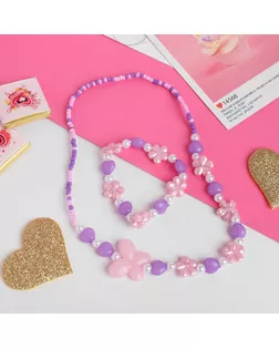 Набор детский "Выбражулька" 2 предмета: бусы, браслет, цветы ромашки с бабочкой, цвет МИКС арт. СМЛ-24636-1-СМЛ0714333