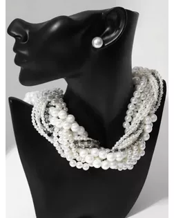 Набор 2 предмета: серьги, бусы «Жемчужный со стразами», цвет белый, 40см арт. СМЛ-255802-1-СМЛ0009619039