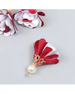 Декор текстиль "Цветок 2 цвета с жемчужиной. Бордовый и белый" набор 6 шт 3 см арт. СМЛ-253555-1-СМЛ0009464308