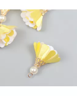 Декор текстиль "Цветок 2 цвета с жемчужиной. Жёлтый и белый" набор 6 шт 3 см арт. СМЛ-253557-1-СМЛ0009464310