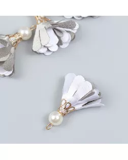 Декор текстиль "Цветок 2 цвета с жемчужиной. Серый и белый" набор 6 шт 3 см арт. СМЛ-253564-1-СМЛ0009464317