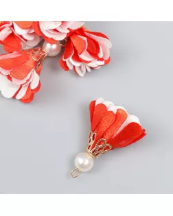 Декор текстиль "Цветок 2 цвета с жемчужиной. Красный и белый" набор 6 шт 3 см арт. СМЛ-253566-1-СМЛ0009464319