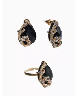 Гарнитур 3 предмета: серьги, кулон, кольцо «Капли», цвет чёрно-белый в золоте, 45 см арт. СМЛ-255282-1-СМЛ0009601975