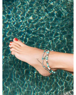 Браслет на ногу «Морской» хвостик, цвет бело-голубой в серебре, 25 см + удлинитель 5 см арт. СМЛ-267795-1-СМЛ0009603755