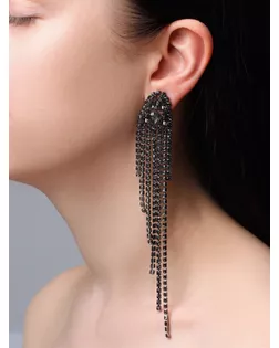Серьги висячие со стразами «Голливуд» нити на кристаллах, цвет серый в сером металле, 15 см арт. СМЛ-271671-2-СМЛ0009691704
