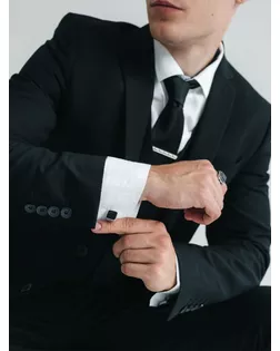 Запонки медные «Квадрат» классический, цвет чёрный в серебре арт. СМЛ-255018-1-СМЛ0009583010