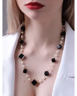 Бусы с жемчугом «Галантность», цвет чёрно-белый в золоте, 80 см арт. СМЛ-256983-1-СМЛ0009679583