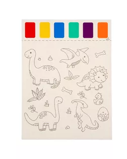 Раскраска «Мир динозавров», 2 листа, 6 цветов краски, кисть арт. СМЛ-256327-1-СМЛ0009655791