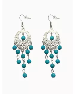 Серьги "Бирюзовый мир" круг и 5 дорожек бусинок, цвет голубой в чернёном серебре арт. СМЛ-24740-1-СМЛ0751532