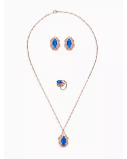 Гарнитур 3 предмета: серьги, кулон, кольцо безразмерное "Эдель" ажурный овал, цвет синий, 45см арт. СМЛ-24754-1-СМЛ0751837