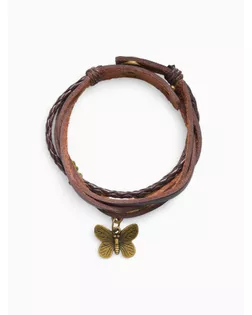 Браслет кожа "Бабочка малая" хиппи, цвет тёмно-коричневый арт. СМЛ-20645-1-СМЛ0764347