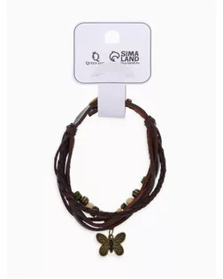 Браслет кожа "Бабочка малая" хиппи, цвет коричневый арт. СМЛ-20645-2-СМЛ0764713