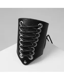 Браслет кожа «Манжета» на шнуровке, цвет чёрно-серебряный арт. СМЛ-232665-1-СМЛ0010087831