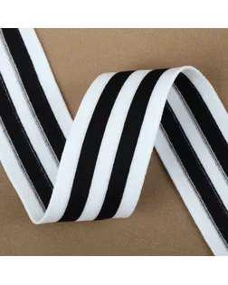 Тесьма трикотажная лампас 40 мм, 9,1 ± 0,5 м, цвет чёрный/белый арт. СМЛ-265292-1-СМЛ0010225475