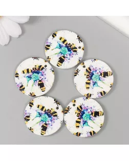 Декор для творчества дерево "Круг. Пчёлки на цветах" d=3 см арт. СМЛ-232584-1-СМЛ0010084347