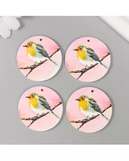 Декор для творчества дерево "Круг. Птичка на ветке" d=4 см арт. СМЛ-232592-1-СМЛ0010084356