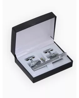 Набор мужской стальной «Запонки + Зажим для галстука» клетки, цвет белый в серебре арт. СМЛ-232669-1-СМЛ0010087835