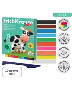 Пластилин мягкий ErichKrause "Baby", на растительной основе с Алоэ Вера, 10 цветов, со стеком, 200 г, в коробке арт. СМЛ-285630-1-СМЛ0010371215