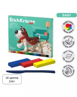 Пластилин мягкий (восковой) ErichKrause Baby, 18 цветов, 234 г, со стеком, в коробке арт. СМЛ-285631-1-СМЛ0010371216